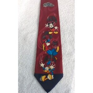 Disney Mickey Unlimited Goofy Donald Parachute Men's Tie Silk 4" Burgundy